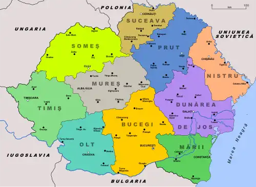 Regions (Ținuturi) of Romania in 1938–1940