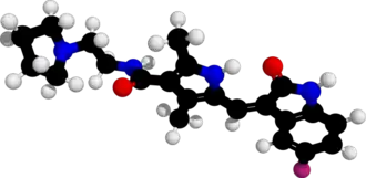 Ball-and-stick model of the toceranib molecule