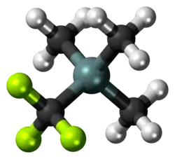 Ball-and-stick model of the trifluoromethyltrimethylsilane molecule