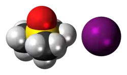 Space-filling models of the component ions of trimethylsulfoxonium iodide
