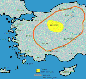 Map of the Phrygian Kingdom at its greatest extent, c. 700 BC.