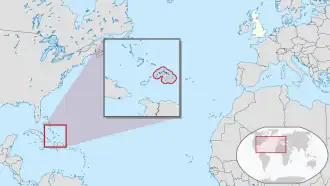 Location of&nbsp;Turks and Caicos Islands&nbsp;(circled in red)