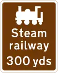 Steam railway tourist attraction 300&nbsp;yd (270&nbsp;m) ahead