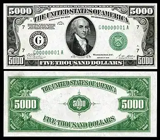 20th century $5,000 Madison Note