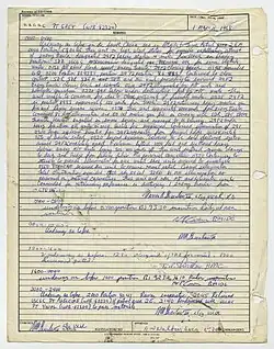 Image of the logbook page, with handwritten log of the event