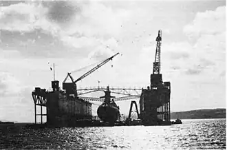 USS&nbsp;Abraham Lincoln&nbsp;(SSBN-602) in USS AFDB-7 at Holy Loch, Scotland, on 19 March 1963