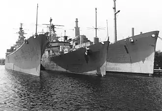 Northampton, Springfield and Newport News await disposal at Philadelphia Naval Yard in October 1978.
