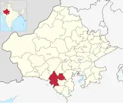 Location of Udaipur district in Rajasthan