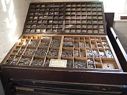 A type case containing sorts of movable type