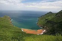 Eiao. Photo of Vaituha Bay after rains. The waters of the bay are colored red by the laterite for several days. Photo taken during the DIREN scientific mission