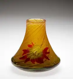 Glass vas Dahlia designed by Betzy Ählström 1912, made in the marqueterie de verre technique developed by Émile Gallé.