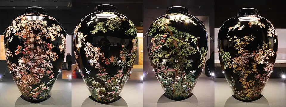 Vase with Birds and Flowers of the Four Seasons, Namikawa Yasuyuki, 1899、Important Cultural Property