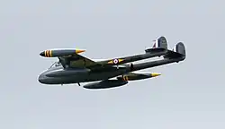 A preserved de Havilland Venom in No. 11 Squadron colours, seen at RAF Cosford in June 2011.