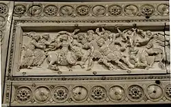 Lid detail showing the Rape of Europa with Jupiter as the bull (on the left) and Hercules playing the lyre (on the right).