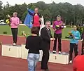 Podium for heptathletes (Goncharova, Klučinová and Yosypenko; in the right Melnychenko)