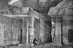 View inside the first rock cut chamber of B 300 as it was in 1821 by Frédéric Cailliaud