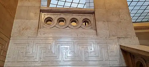 Neoclassical meander on a wall of Stock Exchange Building (Trg hrvatskih velikana no. 3) of Zagreb, Croatia, by Viktor Kovačić, 1927