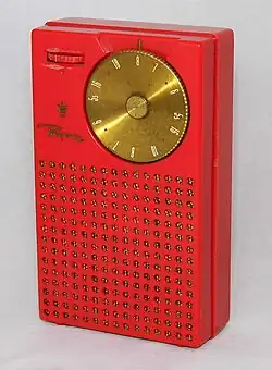 Image 61The Regency TR-1, which used Texas Instruments' NPN transistors, was the world's first commercially produced transistor radio in 1954. Size: 3×5×1.25 inch (7.6×12.7×3.2 cm) (from History of radio)