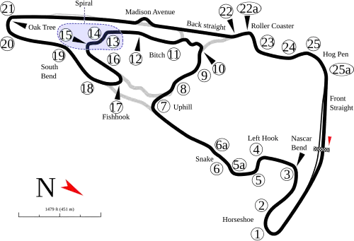 Grand East Course, 4.200 mi (6.759 km) layout with 25 turns