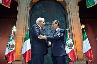 President Sergio Mattarella and President Enrique Peña Nieto in Mexico City; 2016.