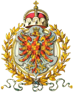 Painting of the Moravian eagle inside a wreath, under a crown