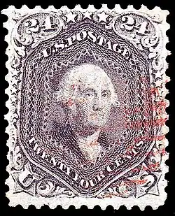 24-cent stamp showing a black-and-white portrait of Washington