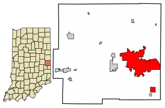 Location of Richmond in Wayne County, Indiana.