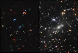 Webb's First Deep Field (SMACS 0723; Left: MIRI; Right: NIRCam)
