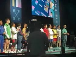 A line-up of weightlifters.