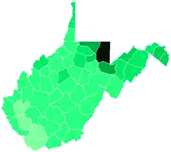 Support for Moran by county: &nbsp;&nbsp;>10% &nbsp;&nbsp;4–5% &nbsp;&nbsp;3–4% &nbsp;&nbsp;2–3% &nbsp;&nbsp;1–2% &nbsp;&nbsp;<1%