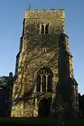 West end and tower of church of S. Peter & S. Paul, Harlington, 2014. Fifteenth century, restored c. 1880 by John Oldrid Scott.