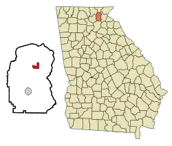 Location in White County and the state of Georgia