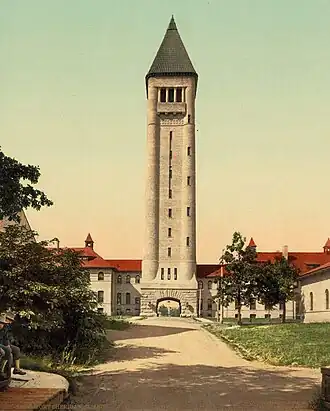 Image 7The water tower and barracks complex at Fort Sheridan in 1898. The principal buildings of the fort were built between 1889 and 1910 by the firm Holabird & Roche. Image credit: Detroit Photographic Co.; Bathgems (upload) (from Portal:Illinois/Selected picture)