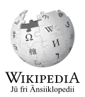 Wikipedia logo displaying the name "Wikipedia" and its slogan: "The Free Encyclopedia" below it, in North Frisian