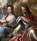 Queen Mary in the Mary of Moderna's state crown, with William III in the State Crown of Charles II