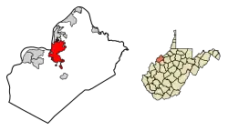 Location of Parkersburg in Wood County, West Virginia