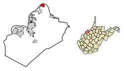 Location of Williamstown in Wood County, West Virginia.