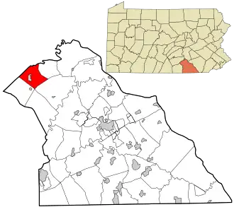 Location of Carroll Township in York County, Pennsylvania (bottom) and in Pennsylvania (top)