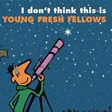 A cartoonish drawing of a man at a telescope turning back to the audience