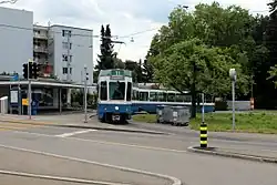 The tram terminus seen from the city end of the station platform