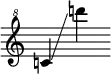 {
\override SpacingSpanner.strict-note-spacing = ##t
\set Score.proportionalNotationDuration = #(ly:make-moment 1/8)
\clef "treble^8" \omit Score.TimeSignature
\relative c'' {c!4 \glissando d''!}
}