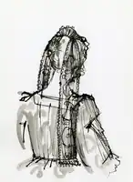 Sketch showing lace lappets hanging from a woman's headdress