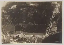 Amsteg power plant with funicular and pipelines on the right (1923)