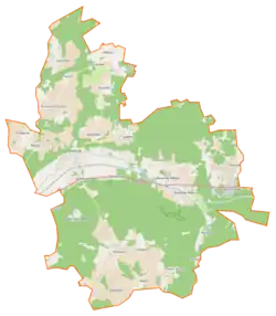 Mapa konturowa gminy Łęczyce, blisko dolnej krawiędzi znajduje się punkt z opisem „Dzięcielec”