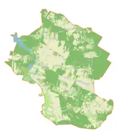 Mapa konturowa gminy Łęki Szlacheckie, po lewej znajduje się punkt z opisem „Teklin”