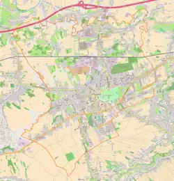Mapa konturowa Łańcuta, w centrum znajduje się punkt z opisem „Muzeum – Zamek w Łańcucie”