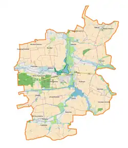Mapa konturowa gminy Łaszczów, w centrum znajduje się punkt z opisem „Nadolce”