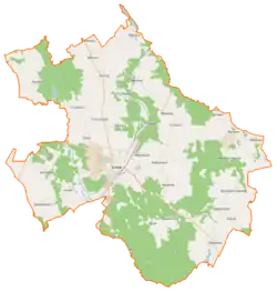 Mapa konturowa gminy Łobez, po lewej znajduje się punkt z opisem „Meszne”