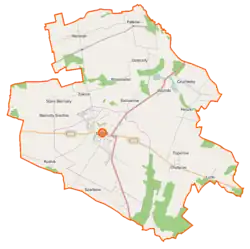 Mapa konturowa gminy Łosice, po prawej nieco u góry znajduje się punkt z opisem „Czuchleby”