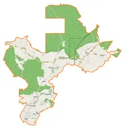 Mapa konturowa gminy Łubniany, po prawej znajduje się punkt z opisem „Kobylno”
